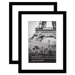 Americanflat 9x12 Picture Frame with Polished Plexiglass - Set of 2 - Use as 6x9 Frame with Mat or 9x12 Frame Without Mat, Galleria Collection - Black - 1 of 4
