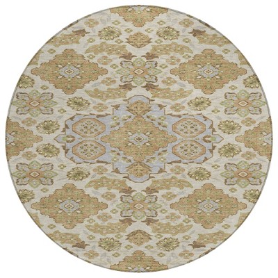 HomeRoots 8' Beige Artichoke Green And Ivory Round Medallion Washable Indoor Outdoor Area Rug