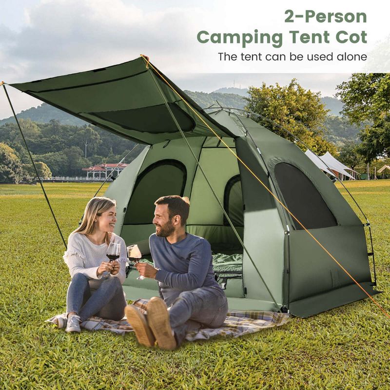 Costway 2-Person Compact Portable Pop-Up Tent Camping Cot with Air Mattress & Sleeping Bag, 3 of 11