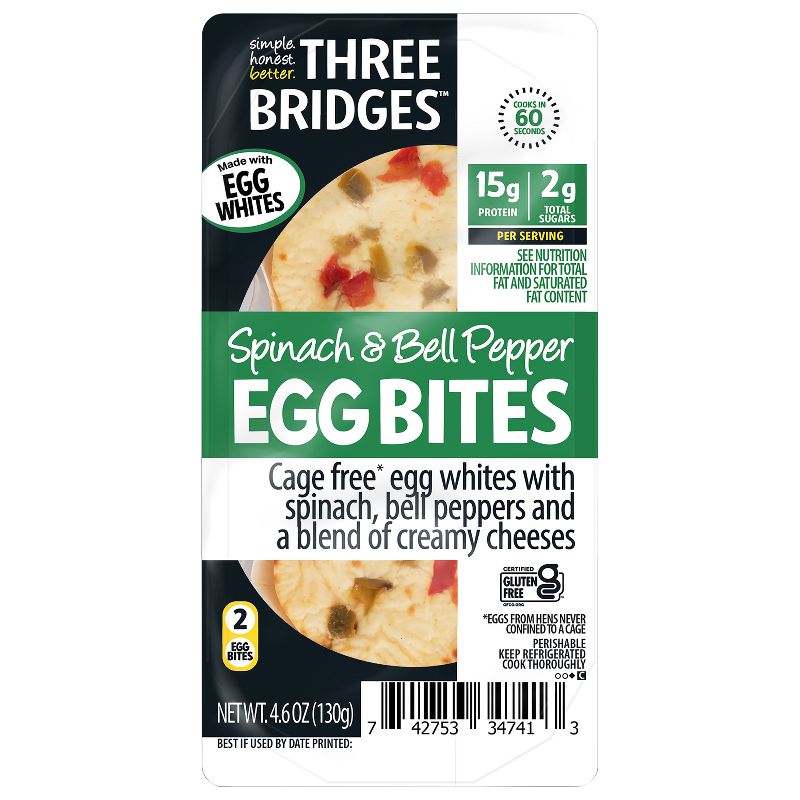 Three Bridges Gluten Free Spinach &#38; Bell Pepper Egg White Bites - 4.6oz, 1 of 5