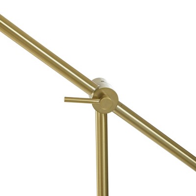 Reagan Antique Brass Adjustable Floor Lamp with Ribbed Glass Shade