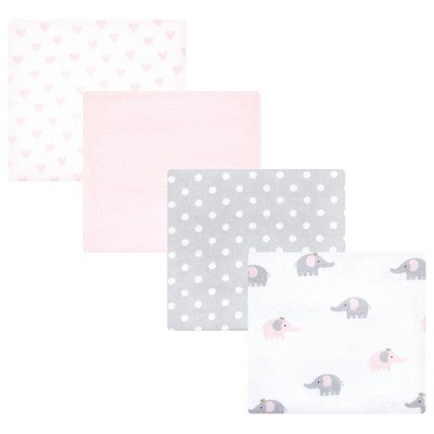 Hudson Baby Infant Girl Cotton Flannel Receiving Blankets, Pink Gray Elephant, One Size