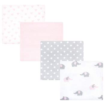 Hudson Baby Infant Girl Cotton Flannel Receiving Blankets, Pink Gray Elephant, One Size