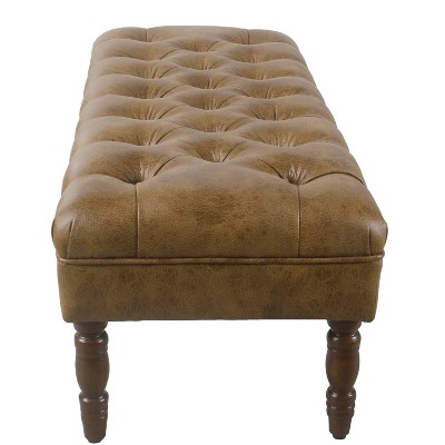 Classic Tufted Medium Bench in Light Brown Vegan Leather