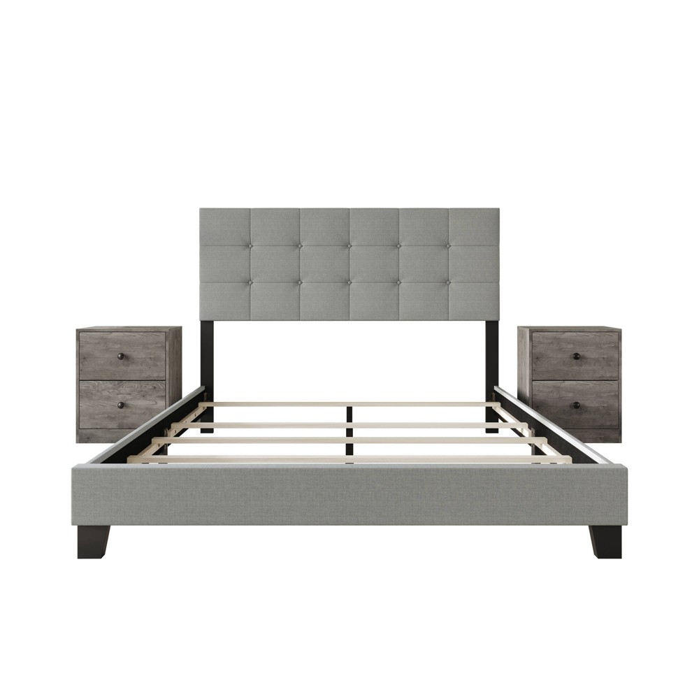 Home Design Queen Sara Panel Bed with 2 Nightstands Gray