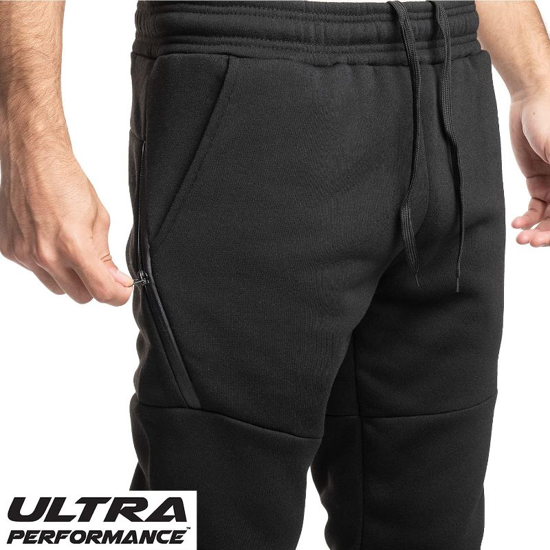 Ultra Performance Mens 3 Pack Fleece Active Tech Joggers | Active Bottoms with Zipper Pockets 3pk, 3 of 7