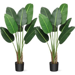 Whizmax Artificial Tree Bird of Paradise Artificial Plant 4 Feet Faux Plant with 8 Trunks Artificial Banana Leaf Fake Plants in Pot for Home Decor - 1 of 4