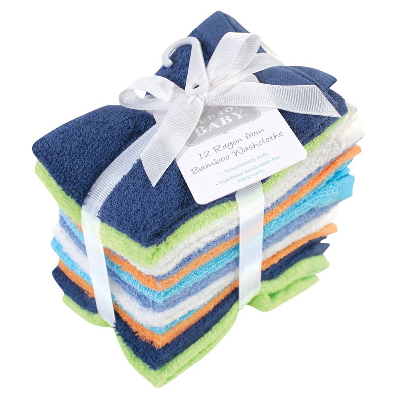 Hudson Baby Infant Boy Rayon from Bamboo Woven Washcloths 12pk, Blue Orange Lime, One Size, 3 of 4