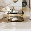 Zeus & Ruta 33.5" Square Glass Coffee Table with Luxe Geometric Metal Frame, Gold Finish & Lower Shelf - 3 of 4