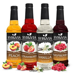 Syruvia Coffee Flavors Variety Pack: Raspberry, Peach, Vanilla & Strawberry 25.4 fl oz Syrup - 1 of 4