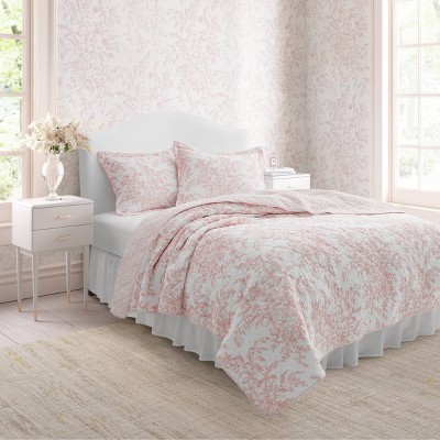 Pink Reversible Cotton Full Quilt Set with Shams
