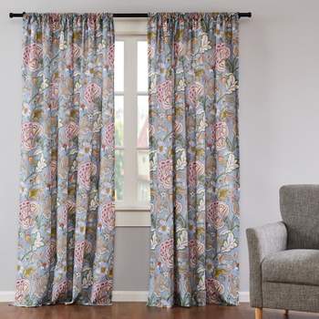 Lyon Teal Toile Lined Curtain Panel With Rod Pocket - 2pk - Levtex Home ...