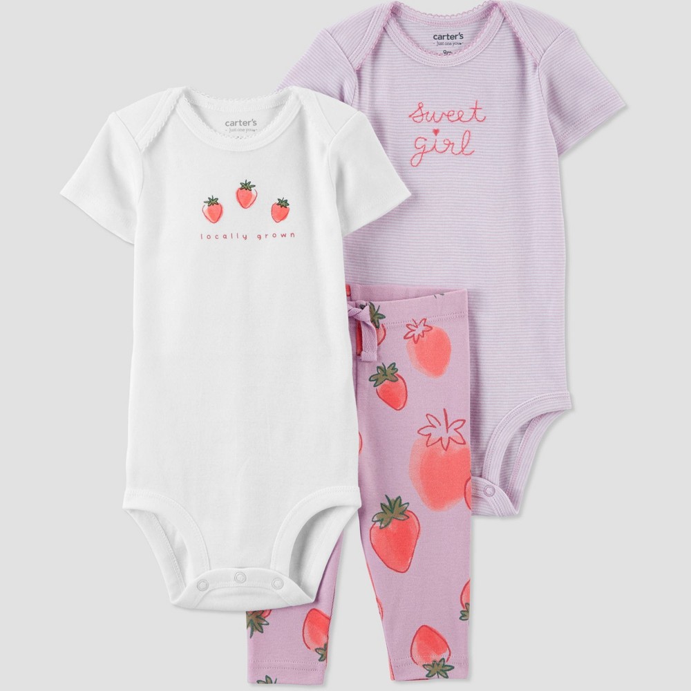 Carter's Just One You® Baby Girls' Strawberry Top & Bottom Set - White/Lilac Purple Newborn