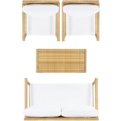 Garnen Natural Wicker 4-Piece Patio Set with White Cushions