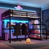 Full Loft Bed with Desk and Storage Stairs, Metal Loft Beds with LED Lights and USB Ports, Black - 4 of 4