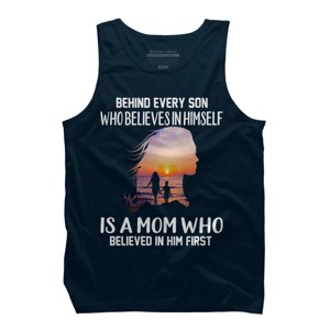 Men's Design By Humans Mother Behind Every Son Who Believes In Himself Is A Mom By corndesign Tank Top - 1 of 2