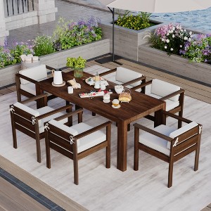 Whisen 7-Piece Outdoor Dining Set for 6 with Beige Fabric Cushions & 70.8" Rectangle Table - 1 of 4