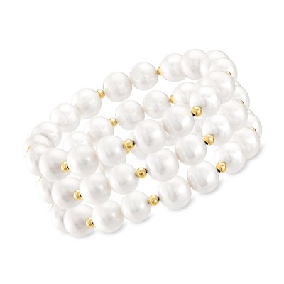 Ross-Simons 9-10mm Cultured Pearl Jewelry Set: 3 Stretch Bracelets With 14kt Yellow Gold