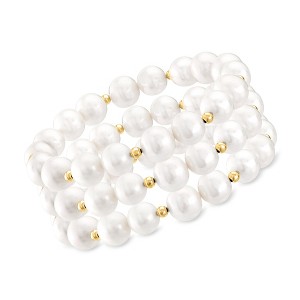 Ross-Simons 9-10mm Cultured Pearl Jewelry Set: 3 Stretch Bracelets With 14kt Yellow Gold - 1 of 4