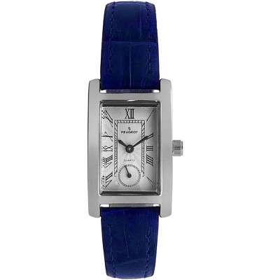 Peugeot Women's Contour Tank Shape Case Blue Watch with Roman Numerals