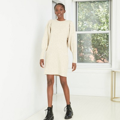 puff sleeve sweater dress