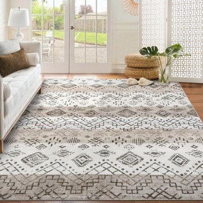 Washable Area Rug Vintage Boho Geometric Print Rug for Bedroom Living Room