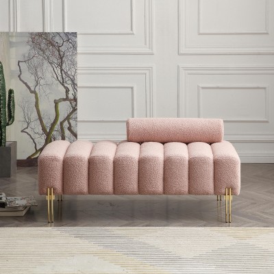 GDFStudio Hilda 53.2" Faux Shearling Upholstery Ottoman with Adjustable Backrest and Gold Metal Legs