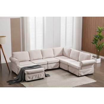 108.6" Fabric Upholstered Modular Sofa Collection, U-Shape Sectional Sofa Couch with Ottoman-ModernLuxe