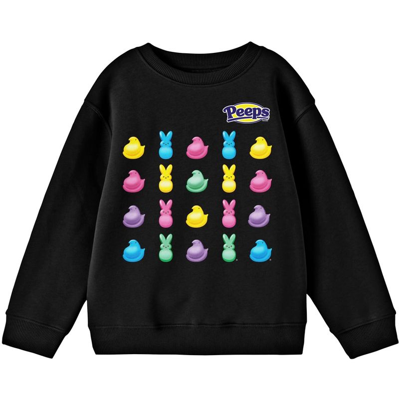 Peeps Colorful Chicks and Bunnies Youth Boy's Black Sweatshirt, 1 of 4