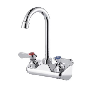WOWOW 4 in. Center Wall Mount Commercial Double Handle Standard Kitchen Faucet in Polished Chrome - 1 of 4