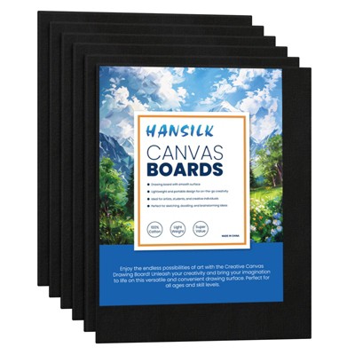 HANSILK  Black Canvases for Painting, Canvas Panels 8x10 inch, Pack of 6, 100% Cotton Acid-Free, Art Boards for Oil & Acrylic