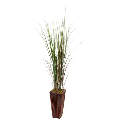 Nearly Natural 4.5-ft Bamboo Grass in Bamboo Planter