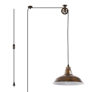 DORESshop 1-Light Rust Finish Pulley Pendant Light with 5m Cord and Button Switch, US Plug, Non-Integrated Bulb, Industrial Style - 1 of 4