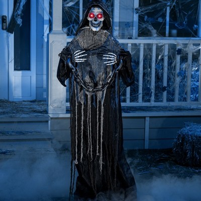 Joyfy 67" Halloween Outdoor Decorations, Life Size Animatronics Grim Reaper with Chain, Scary Haunted House Props for Garden Yard Lawn Decorations