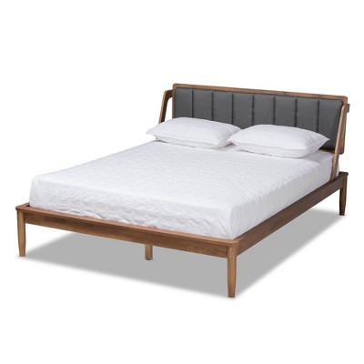 Queen Helsa Mid century Modern Platform Bed Walnut brown gray