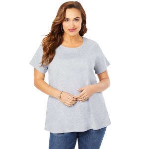 Roaman's Women's Plus Size Swing Ultimate Tee With Keyhole Back - 1 of 4