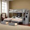 Twin over Twin & Twin Triple Bunk Bed with Storage Drawers, Shelves, and Staircase, No Box Spring Needed, Gray Wood Frame - 3 of 4