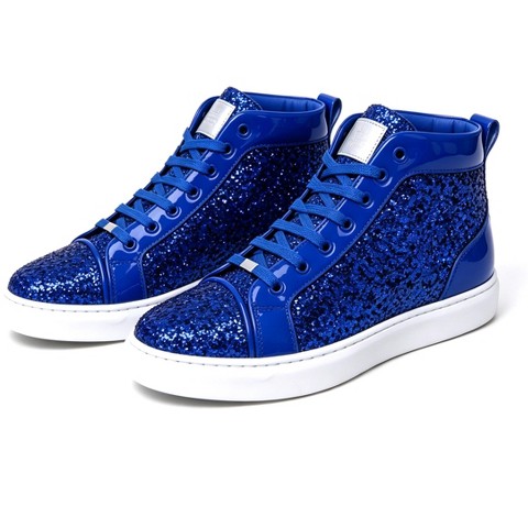 Bangka Men's High Top Sneakers Fashion Glitter Blink Lace Up Dress Shoes, royal blue-12