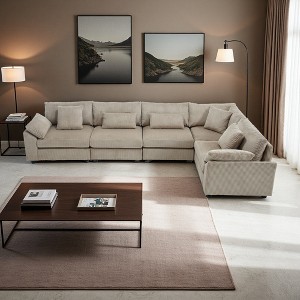 Oversized Modular 5-Seater L-Shaped Sectional Sofa, Corduroy, 7 Pillows - 1 of 4