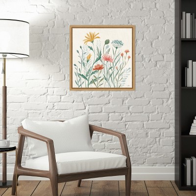 Wildflower Vibes III Floral Canvas Print with Maple Frame