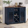 47" Wine Cabinet with Glass Doors Feature and Silk Screened Pattern Design Navy Blue - Festivo - 2 of 4