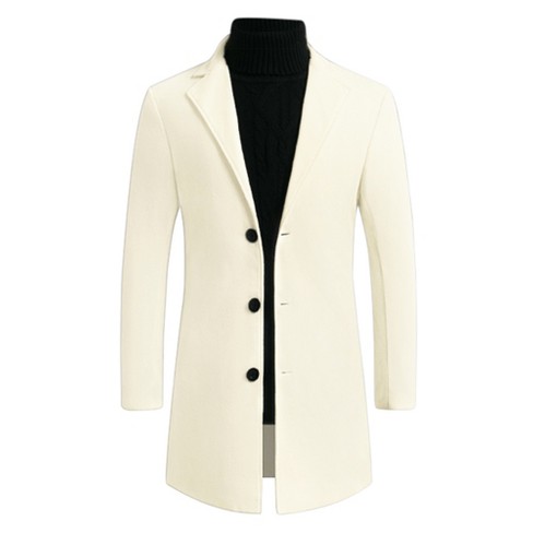 Lars Amadeus Men's Slim Fit Winter Notched Lapel Single Breasted Long  Jacket Overcoat White Large