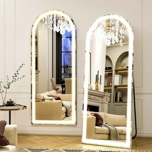 Rectangular Full Length Mirror with LED Lights, Standing or Wall-Mounted Full Body Mirror with Stand - 1 of 4