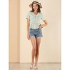 INSPIRE CHIC Women's V-neck Lace Up Ruffled Peplum Floral Plaid Blouses - 3 of 4