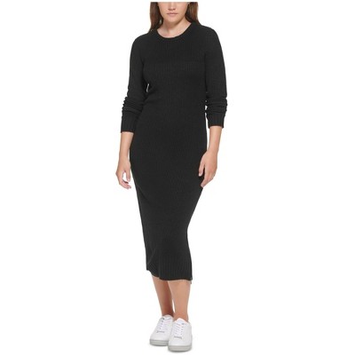Calvin Klein Womens Ribbed Zipper Slit Sweater Dress