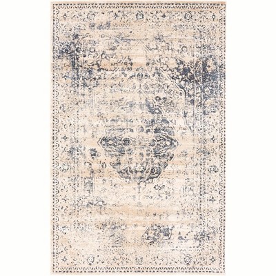 Eliza Blue and Beige Rectangular Stain-Resistant Area Rug
