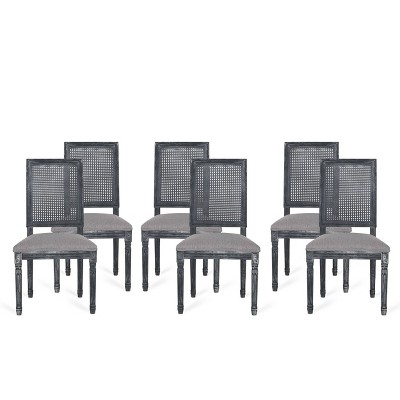 Set of 6 Regina French Country Wood and Cane Upholstered Dining Chairs - Christopher Knight Home