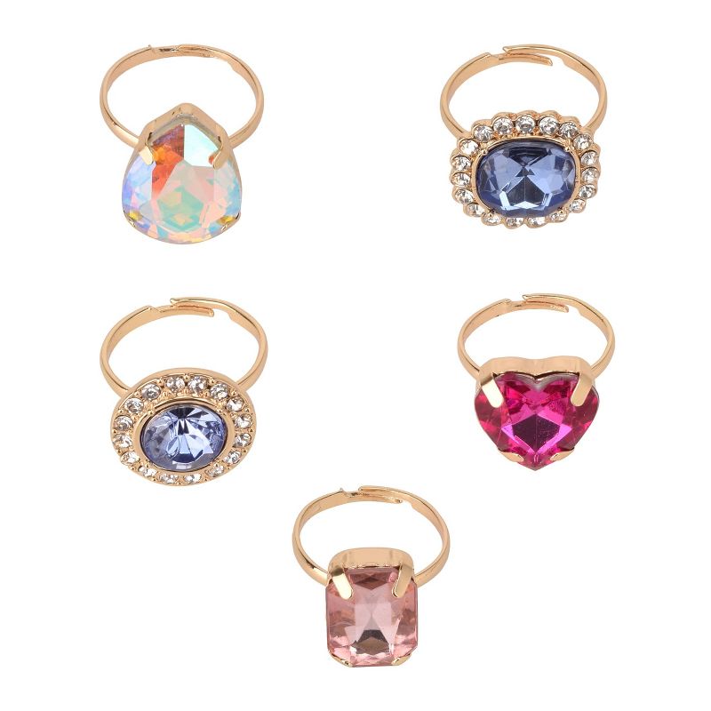 FAOabulous by FAO Schwartz Girls 5pk Stone Adjustable Ring Set, Multicolored, 1 of 4