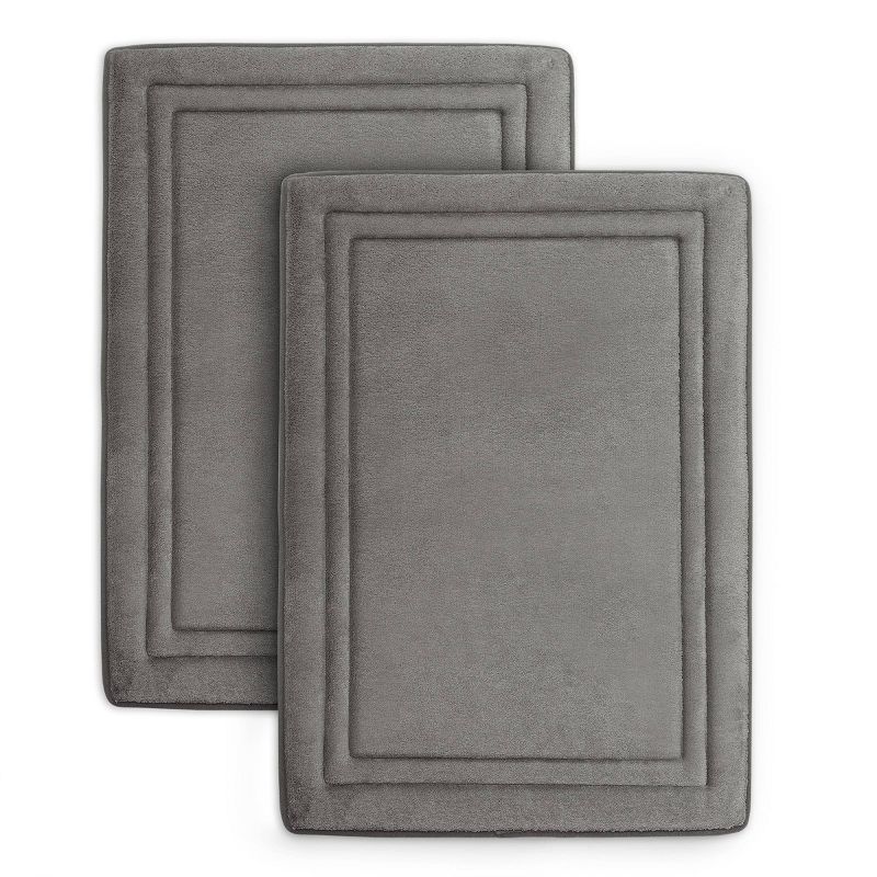 2pc Quick Drying Memory Foam Framed Bath Mat with GripTex Skid-Resistant Base Gray - Microdry, 1 of 6