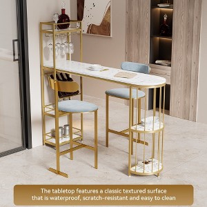 Garvee 63" Bar Table, Arc Design Pub Table, With Shelves, Glass Rack, Wine Bottle Rack, Sturdy And Long Bar Height Table,White+Gold - 1 of 4